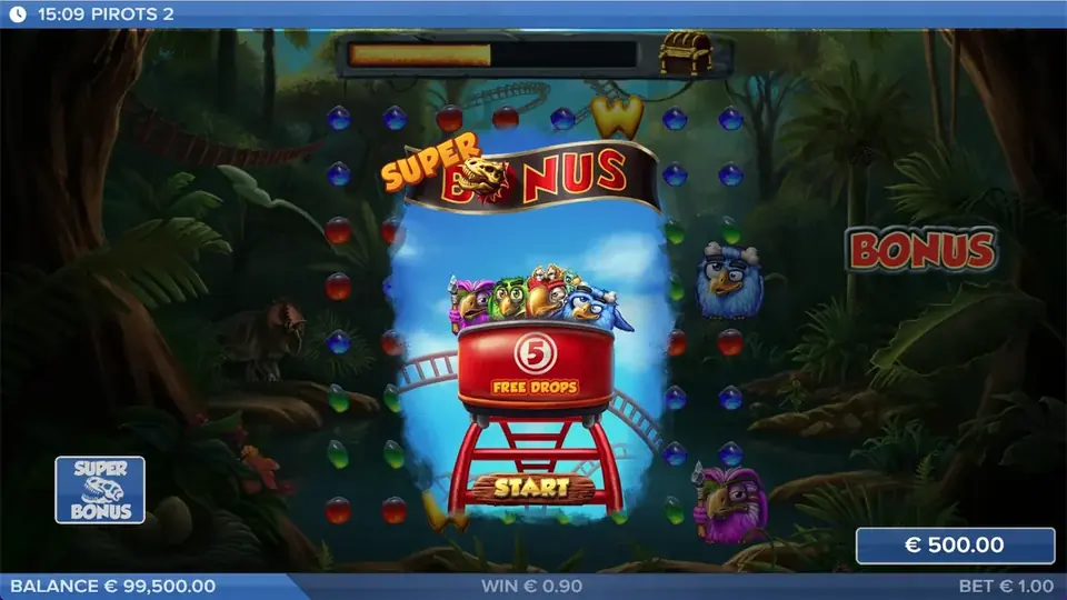 Pirots 2 bonustilstand med Free Drops aktiveret