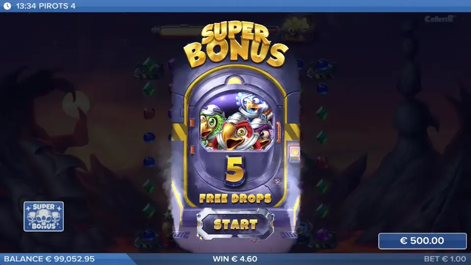 Pirots 4 bonus-tilstand med Free Drops aktiveret i Inferno