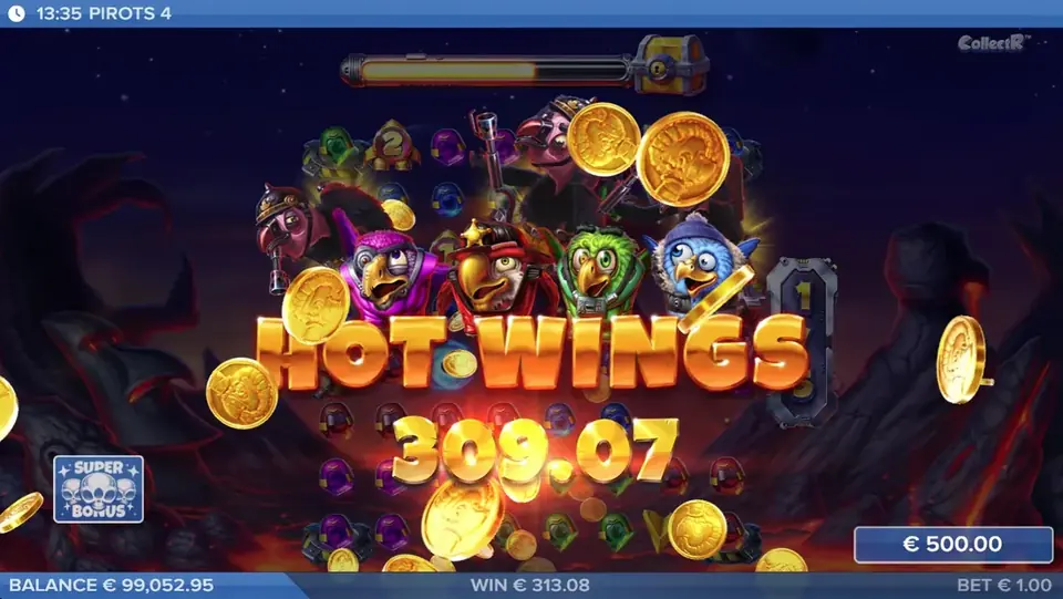 Pirots 4 Hot Wings gevinstskærm i Inferno