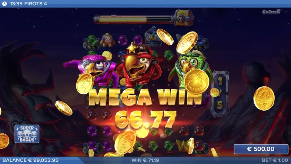 Pirots 4 Mega Win gevinstskærm i Inferno
