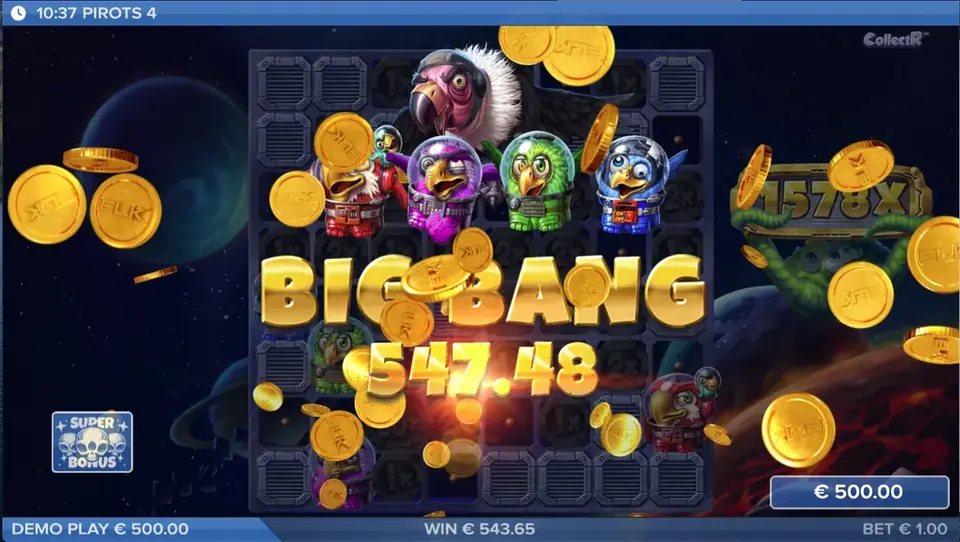 Pirots 4 Big Bang gevinstskærm i Lost in Space