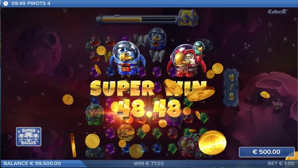 Pirots 4 Super Win gevinstskærm i Lost in Space