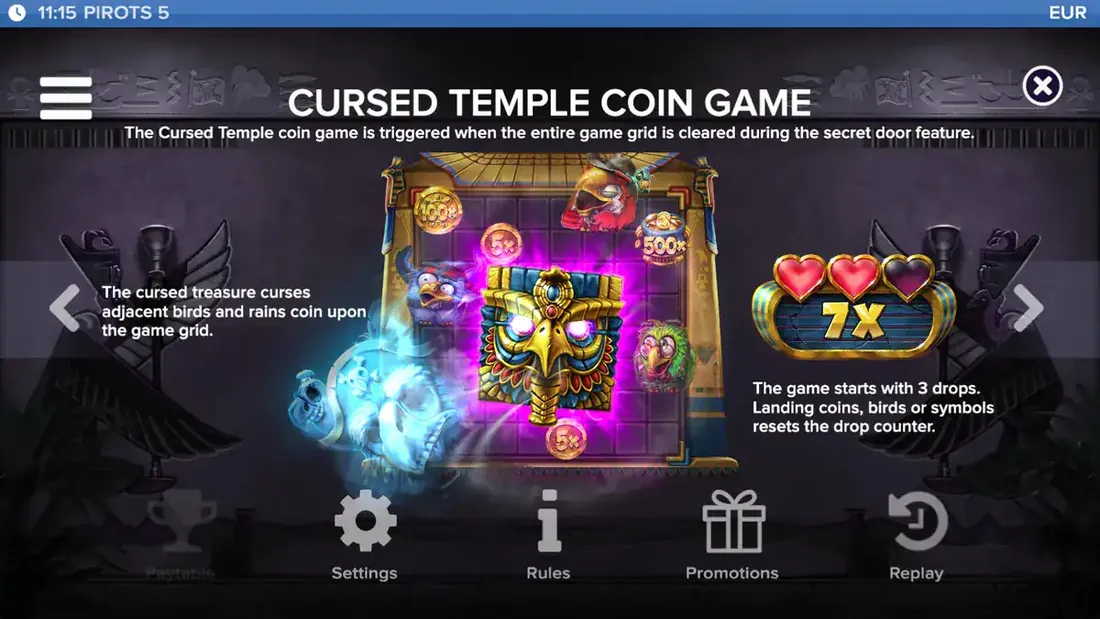 Pirots 5 Cursed Temple møntspil Hold and Win