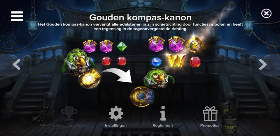 Oversigt over funktionssymbolerne i Pirots 5 The Kraken: mønter, wilds og transformationssymboler