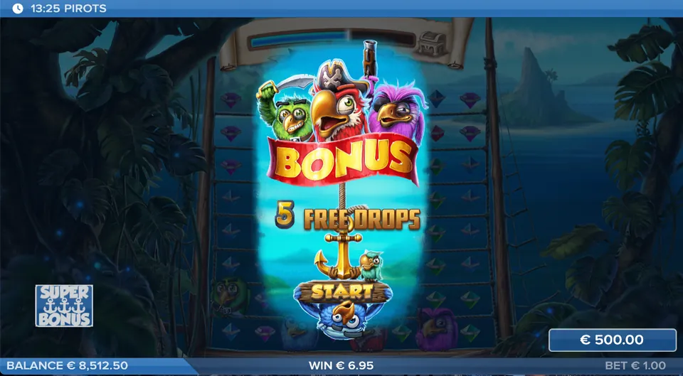 Bonusspillet i Pirots starter med 5 free drops
